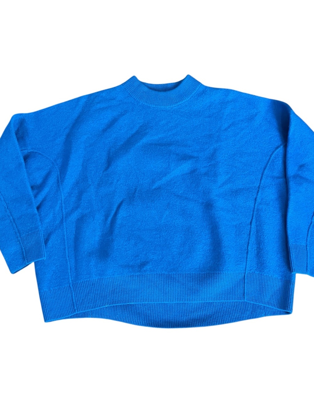 COS Oversized Boiled Wool Sweater L Cobalt Blue Crewneck Minimalist Seam Detail